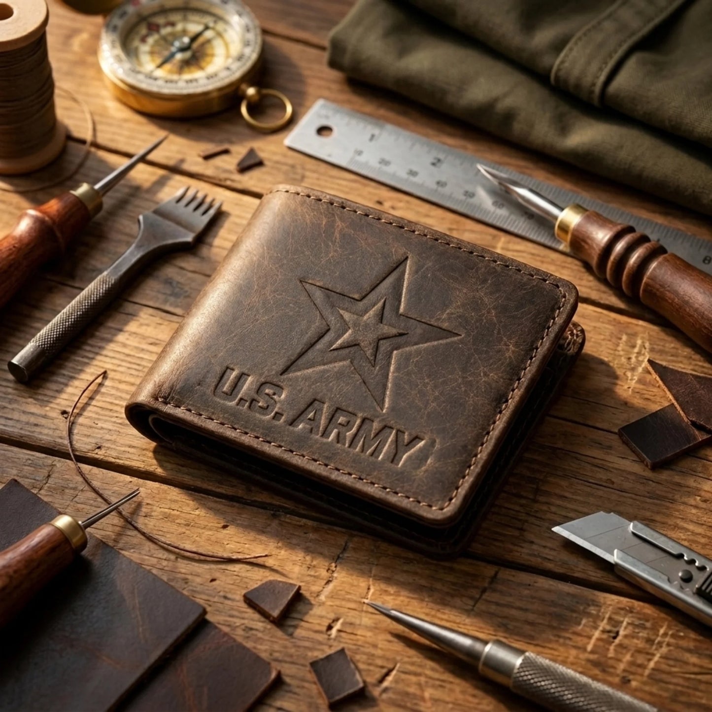 Cowhide Leather Military Billfold Wallet